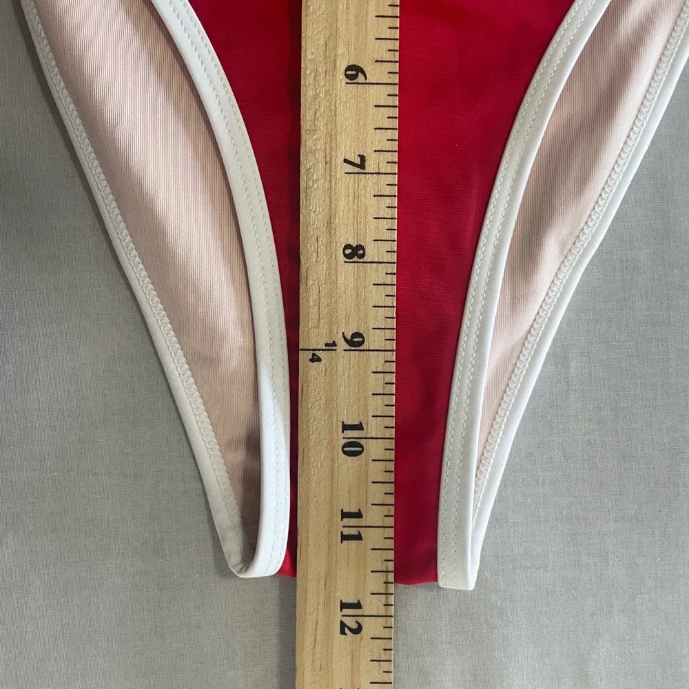 Cupshe Women's S Bikini Bottom Red Colorblock High‎ Waisted NEW